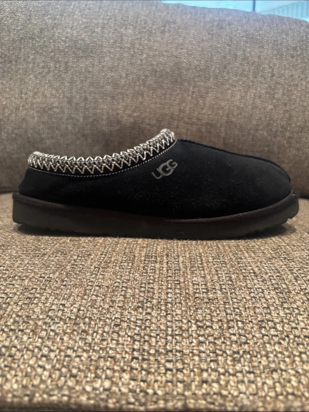 UGG Black Suede Slip-On Clog with Contrast Stitching